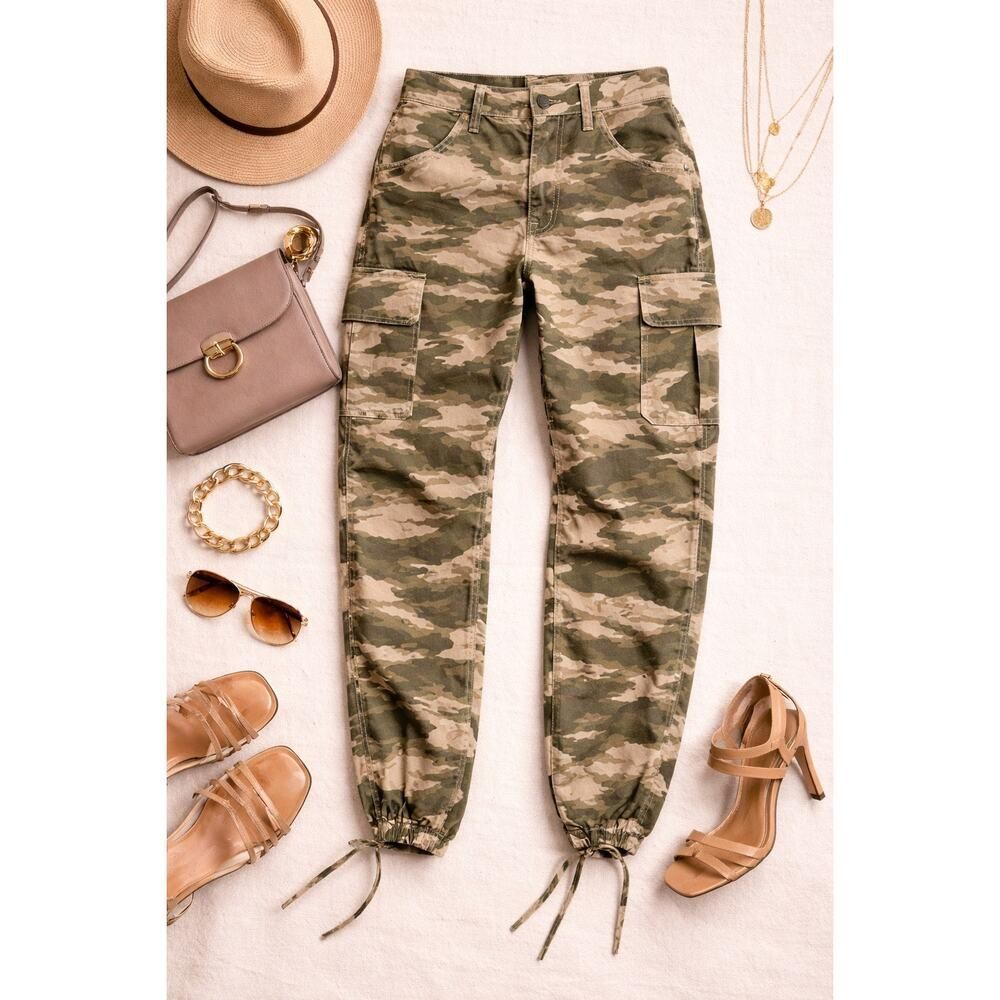 Good American Camo High Rise Pants Size 26 Stretch Utility Chic